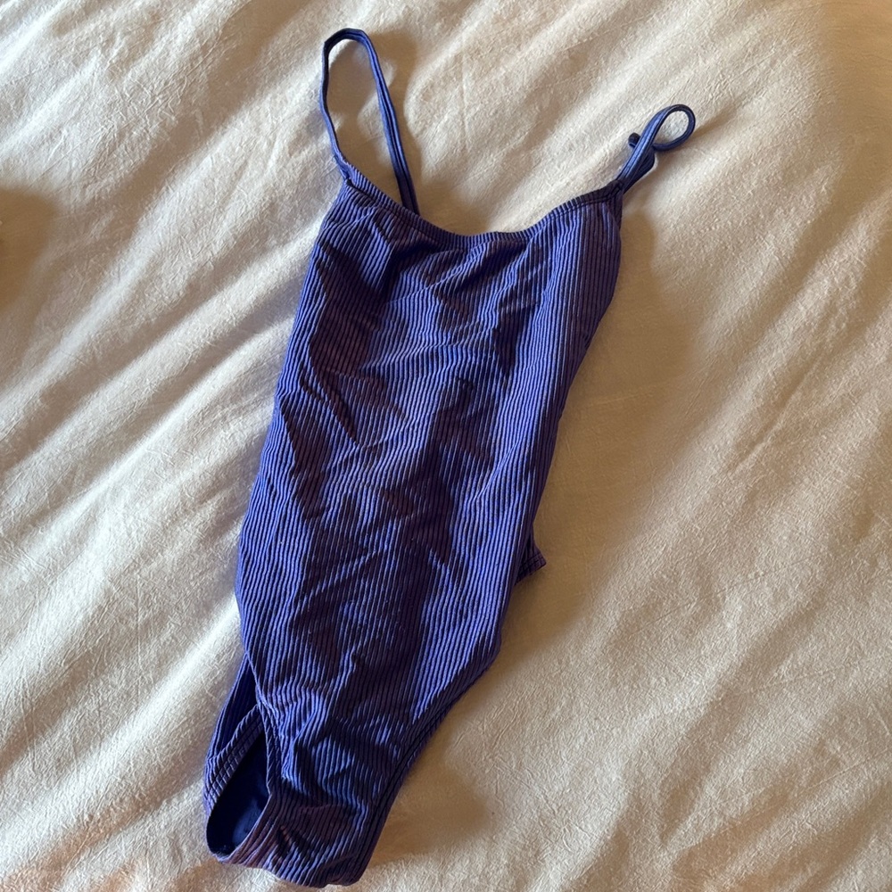 Vintage purple Blue Striped Swimsuit medium
